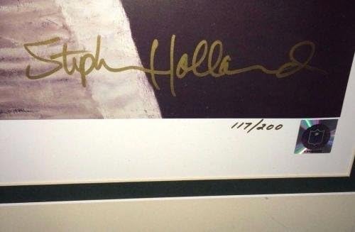 Джо Намат и Стивън Холандия с автограф, В рамката на 28x37 Broadway Joe Litho LE /200 COA - Изкуството на НФЛ с автограф