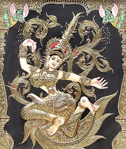Снимка на Екзотична Индия 28 x 34 Богиня Рати Танджоре | Традиционните Цветове С 24-Каратово злато | Рамка от Тиково дърво | Gold &