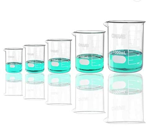 Комплект стъклени размерите чаши ONiLAB 50 мл 100 мл 250 мл (опаковка от 3 броя) 3,3 Boro Griffin Ниска форма, с приложената класификация