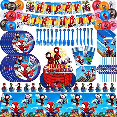 Аксесоари за парти в чест на рождения ден на с паяк, набор от украса за парти с анимационни паяк се включва банери, табели 7 + 9 инча,