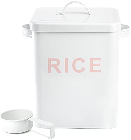 Метален Контейнер за съхранение на ориз YOUEON с тегло 10 Килограма, Квадратна Ориз, Кутия с Капак и Триизмерна Лъжица, Херметически