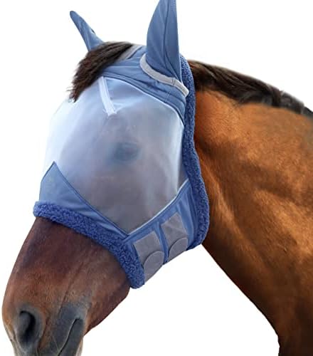 Маска Harrison Howard CareMaster Horse Fly С UV защита от фина мрежа с добавянето на козина, Мека на допир на кожата Лазурно-синьо L