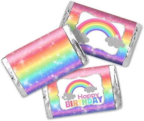 Мини Опаковки за шоколадови блокчета с надпис Rainbow Блясък в темата за рожден Ден за момичета, 45 Етикети размер на 1.4 x 2.6 инча