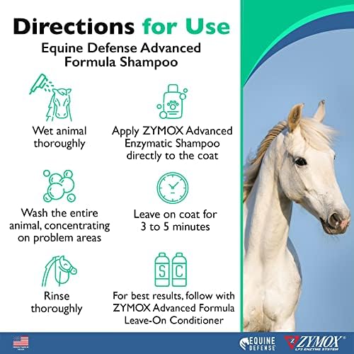 Шампоан Zymox за защита на коне с подобрена формула, 12 унции. – Грижа за коса на кон: почиства, освежава, овлажнява и подхранва кожата,