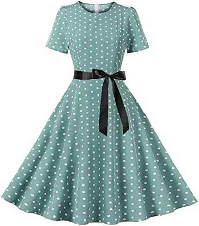 Реколта Вечерни рокли за Жени на 1950-те години, в Елегантна Вечерна Рокля на Точки с Къс ръкав Трапецовидна форма и Разкроена Рокля