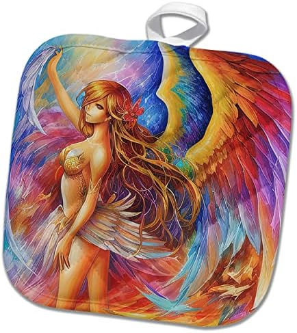 3. Красива Жена - Ангел със Златни коси, разноцветни крила. Подарък. - Кухненски ръкавици (phl-375972-1)