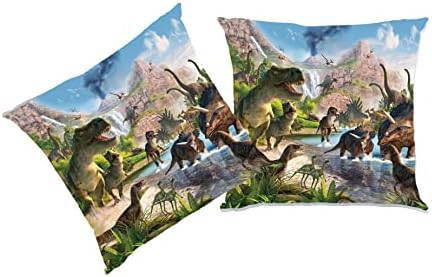 NiuOne Детска Калъфка с Динозавром, Комплект от 2 Меки покрива възглавница с Динозавром от Микрофибър, 18 x 18, Реалистични 3D Щампи на Динозаврите в Джунглата, Възглавниц?