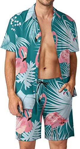 Мъжки Плажни дрехи WEEDKEYCAT Flamingo Palm Monstera, Хавайска Риза с копчета от 2 теми, Комплекти с Къс ръкав и Къси панталонки