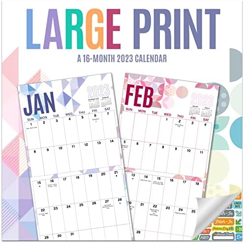 Календар с големи принтом на 2023 година - Луксозен комплект за мини-календари с гигантски принтом на 2023 година с повече от 100 календарни стикери (подаръци за възрастн