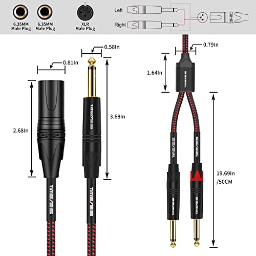 Кабел TIMEYES с дължина 10 метра от XLR до 6,35 мм - Двойно 1/4-инчов съединители XLR с 3-пинов приставка адаптер Микрофон на кабел От XLR