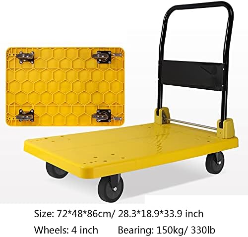 YAYA2021-Ръчна количка за МАГАЗИН, Сгъваема Количка за платформа, Пластмасова палуба и метална дръжка, Ръчна количка с колела, Сгъваема количка за преместване на багаж,