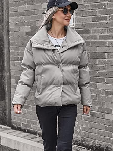 Якета EDWOL за жени - Кожен Пуховое палто с открити рамене (Цвят: сребърен Размер: Голям)