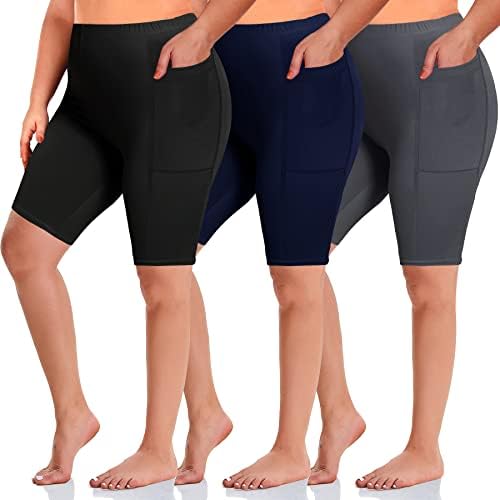 TNNZEET 3 опаковки байкерских шорти Голям размер за жени – 8 Мазни Меки Черни Спортни къси панталони за йога (2X, 3X, 4X)