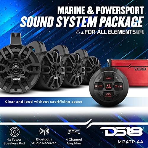 DS18 MP4TP.4A Стерео система за морски и пауэрспорта 4х4подвески за wakeboarding Водоустойчиви Тонколони с усилвател и дистанционно управление на Bluetooth 600 W - Отлично подходящ з?