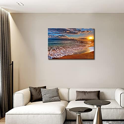 Стенни Художествена Живопис Плаж на Изгрева Бяла Вълна Отпечатъци Върху Платно Картина на Морски Пейзаж Маслени Картини за Дома