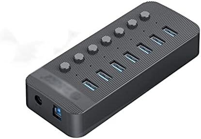 HGVVNM 7-Портов USB хъб с мощността на 3.0, Сплитер Зарядно устройство BC1.2 с Отделни изходи за включване/изключване и адаптер за захранване