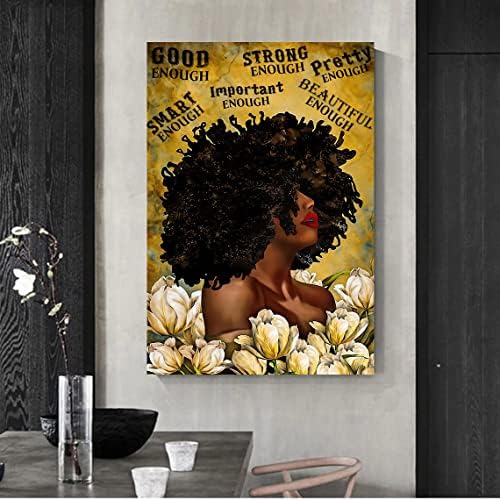 Черната Кралица на Цветята Платно Стенно изкуство Афроамериканский Плакат Черна Момиче Жена Кралица Платно Стенно Изкуство