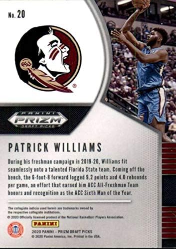 Избор на драфте Панини Prizm 2020-21 #20 Патрик Уилямс, нов баскетболния отбор Семинолс от щата Флорида, търговска картичка баскетболист