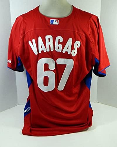 2011-13 Филаделфия Филис Франклин Варгас #67 Използвана в играта Червена Риза ST BP 48 - Използваните в играта тениски MLB