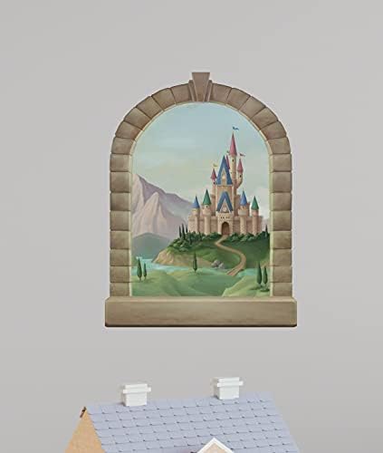 Романтичната Приказка Принцеса Замък Прозорец Момиче Стая Декор Стикери за Декорация за Детската Спалня Малка Рисувани Стенни Детска
