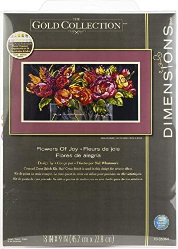 Комплект за бродерия на кръстат бод Dimensions Цветя на радостта Златна колекция, 14 Грама Черен плат Aida, 18 x 9
