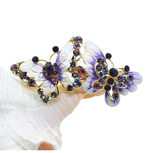 Най-новият Дамски Шнола за коса с Емайла Рисувани Пеперуда, Извити скоби (лилаво)