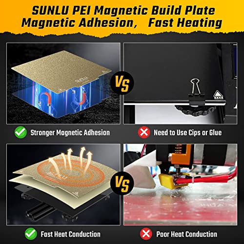 SUNLU PEI Magnetic Изграждане на Текстурирани повърхност PLA Meta, Бял, 1 кг, 9,25x9,25 инча (235x235 мм), 2 бр. Лист PEI (черно