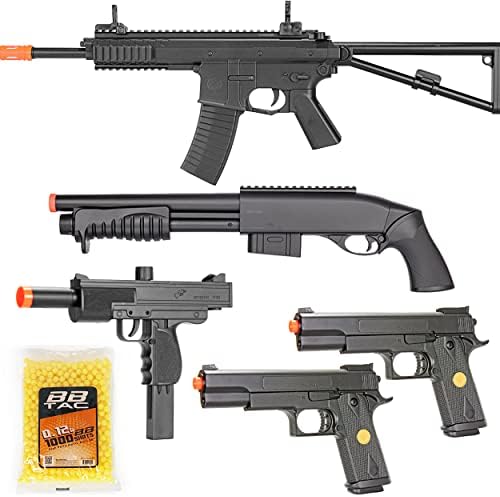 Комплект за страйкбольного оръжия BBTac Desert Raider - Мощна Пружина пушка, Помповое пушка, СМГ, Два пистолета и пелети BB Стартов пакет