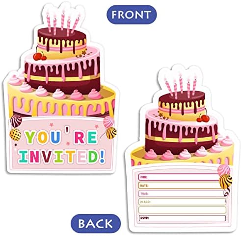 Покана карта на парти в чест на рождения Ден на тортата за момичета с конвертами, Покани за Парти в чест на рождения Ден на Тортата за