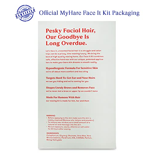 Комплект за депилация MyHare Face It - Комплект за затопляне на кола маска в домашни условия, за жените - Вежди, Горна устна, уши и нос - Восъчни топчета с професионално каче