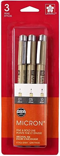 Комплект от 3 теми Micron Pen Pigma, сив, 25 мм, 3 бр. (опаковка по 1 парче)