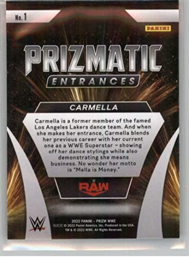 2022 Панини Prizm WWE Prizmatic Входове 1 Официалната търговска карта Carmella Raw World Борба Entertainment в състояние да Raw (NM или