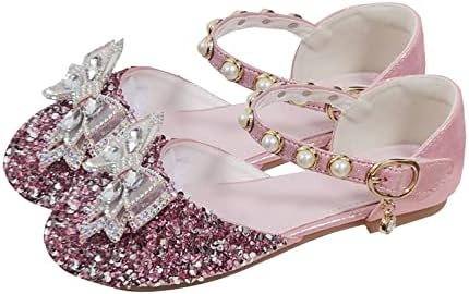 Модела Обувки На Плоска Подметка За Момичета, Модел Обувки С Кристали и Лъкове На Нисък Ток, Сватба Парти на Принцесата с Цветя за Малки