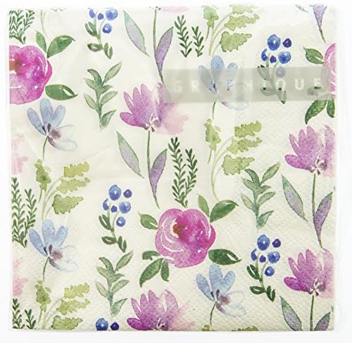 Кърпички за партита с цветен модел Graphique — 20 Меки в трислойна филтър салфетки с разноцветни сини и лилави цветове, 5 x 5