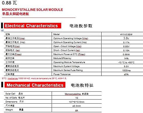 Монокристаллическая слънчев Панел, ламинат ПАТ капацитет 0,88 W