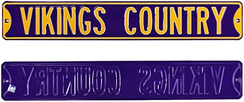 Минесота Страната на викингите е Официално Лицензиран Уличен Знак От Автентичната Стомана 36x6 Виолетово-жълт цвят