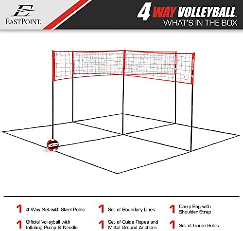 4-позиционен мрежа за волейбол и бадминтон EastPoint Sports - Пълен комплект мрежи за волейбол и бадминтон или мрежа само за 4-позиционна