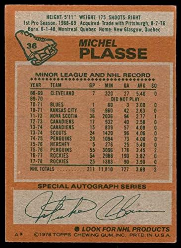 1978 Topps # 36 Мишел Плассе Колорадо в Скалистите планини-Хокей на лед (Хокей на карта) VG Rockies-Хокей на лед