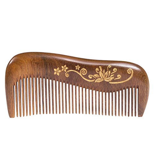 Лека дървена гребен за коса - Дървена гребен с фини зъбци за жени - Без статично физическо разнищване, гребен от сандалово дърво
