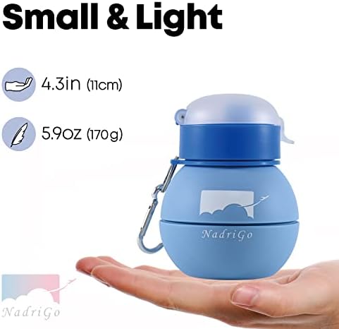 Сгъваема бутилка за вода NadriGo - 18,6 унция, не съдържа BPA, могат да се мият в съдомиялна машина, Запечатани, Множество Чаша за пътуване, къмпинг и спорт
