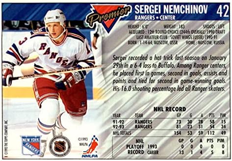 1993-94 Topps Premier 42 Сергей Немчинов БИВШ/NM NY Rangers