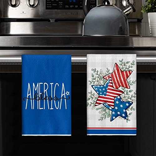 Artoid Mode Каре Бъфало Листа от Евкалипт Звезди на Американското знаме от 4 юли Кухненски Кърпи и Кухненски кърпи, 18x26
