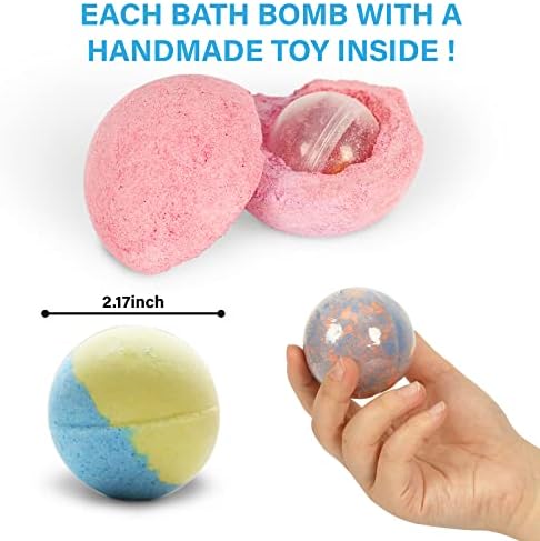 Бомбочки за баня за деца с изненада Вътре - Подаръчен комплект от 10 опаковки Бомбочек за баня с морски играчки Вътре, Натурална