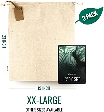 За многократна употреба Памучни чанти за съхранение - Много големи тъканни чанти размер 19x23 инча с завязками от муслиновой материи