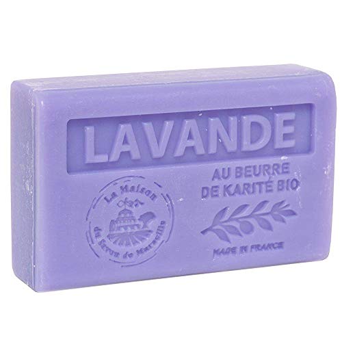 Savon de Marseille - Френската сапун с органично масло от Шеа - Аромат на лавандула - Подходящ за всички типове кожа - 60 грама блокчета -