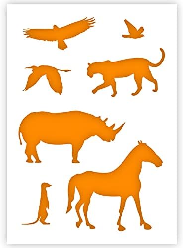 Шаблони QBIX с африкански животни - Зебра, Носорог, Леопард, Сурикат, Птица - Размер А5 - за многократна употреба, Удобен за деца Шаблони