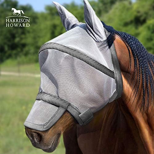 Маска Harrison Howard Maskology Supreme Horse Fly Mask Със Звездна защита от uv със свалящ се капак за носа Добре Приета маска 2-в-1 Grey