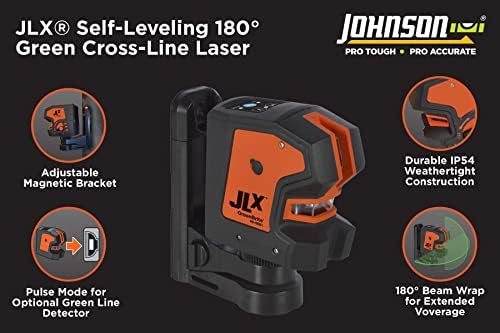 Johnson Level & Tool 40-6681 JLX Самонивелирующийся лазер с кръстосани линия на 180 ° с технологията GreenBrite, зелен, 1 лазер