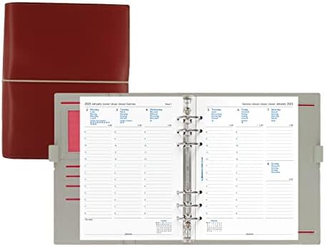 Организатор Filofax Domino, формат A5, от червена кожа с контрастиращи шевове, Шест позвънявания, Календар-дневник с график по седмици, Многоезичен, 2023 (C027872-23)