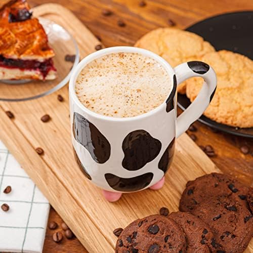 Керамична чаша от волска кожа, кафе чаши на 15 унции - Кафеена чаша с пълен вимето на кравата - Кухненски чаши за Пиене Крави